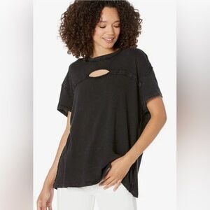 Free People XS Cutout Tee Black Short Sleeve Distressed Boxy Top We The Free